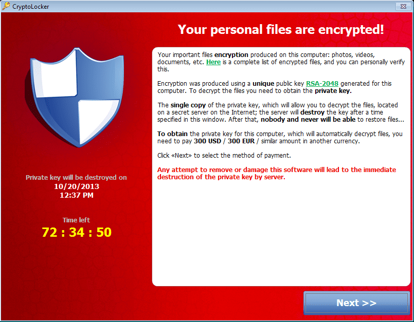 ransomware cryptolocker alert message